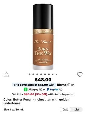 Too Faced Born This Way Foundation - Butter Pecan (Rich Tan)